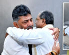 Siddaramaiah Resigns: Karnataka CM Hugs DK Shivakumar, Touches Feet Before Exit