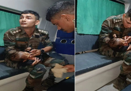 Indian army officer viral on social media feeding cute kid trending photo on internet