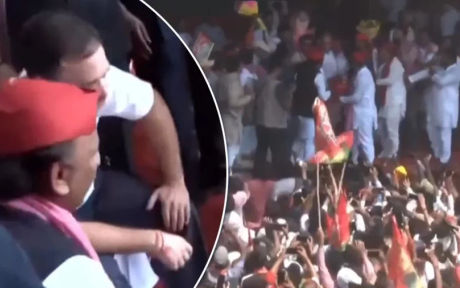 प्रयागराज में राहुल-अखिलेश की जनसभा में भीड़ बेकाबू, बिना बोले निकले दोनों नेता