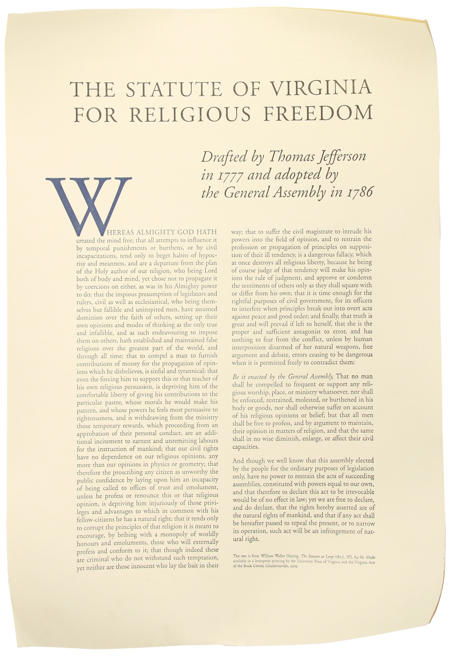 The Statute Of Virginia For Religious Freedom Uva Press