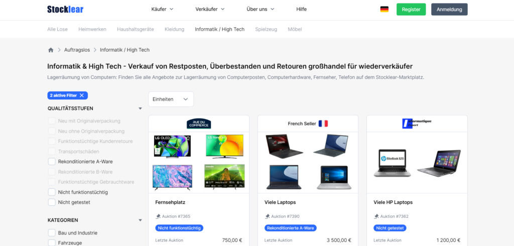 Informatik- & High-Tech Resposten auf Stocklear, die beste B2B Online-Auktionen-Marktplatz