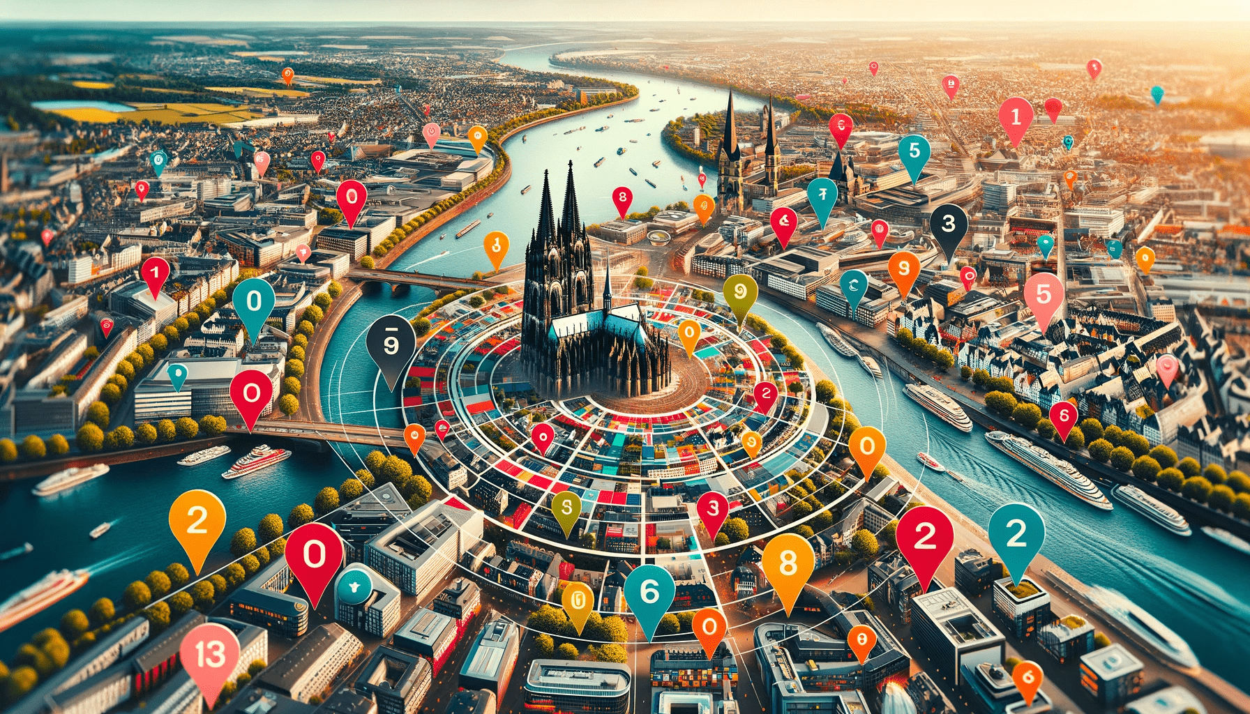 Figurative Karte, die zeigt, wo man in Köln den besten Großhändler findet