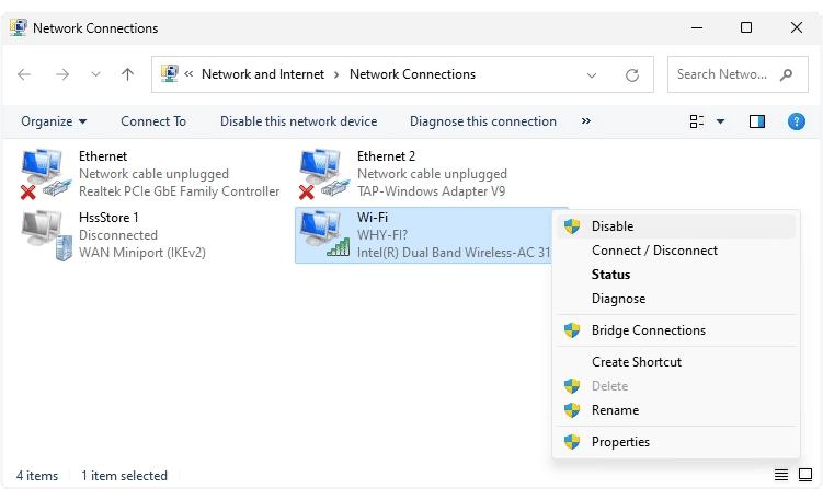 Disable network
