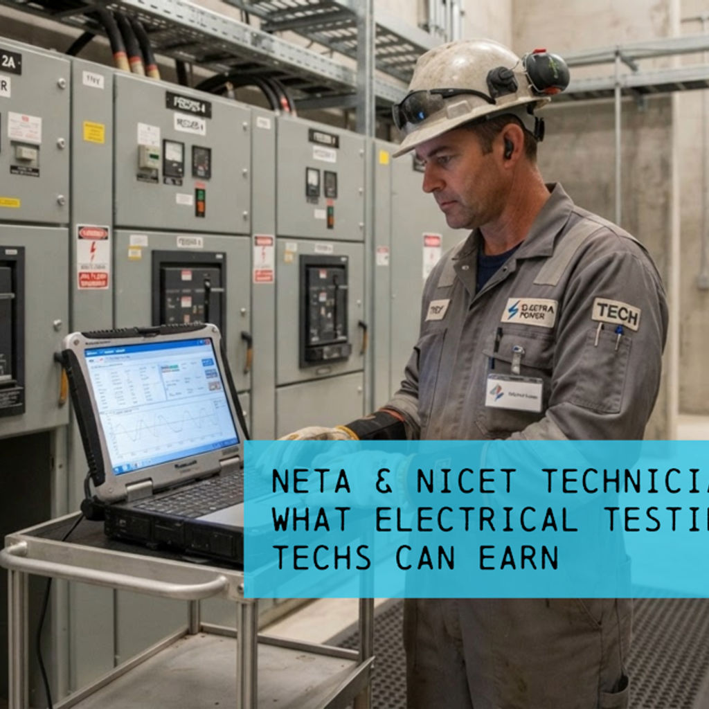 Electrical testing technician working on medium-voltage switchgear