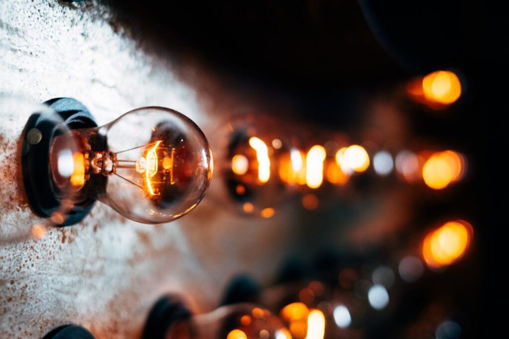 Vintage light bulbs in a row