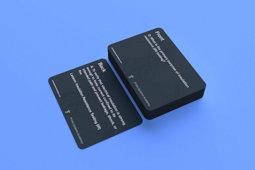 Electrical training flashcards on blue background