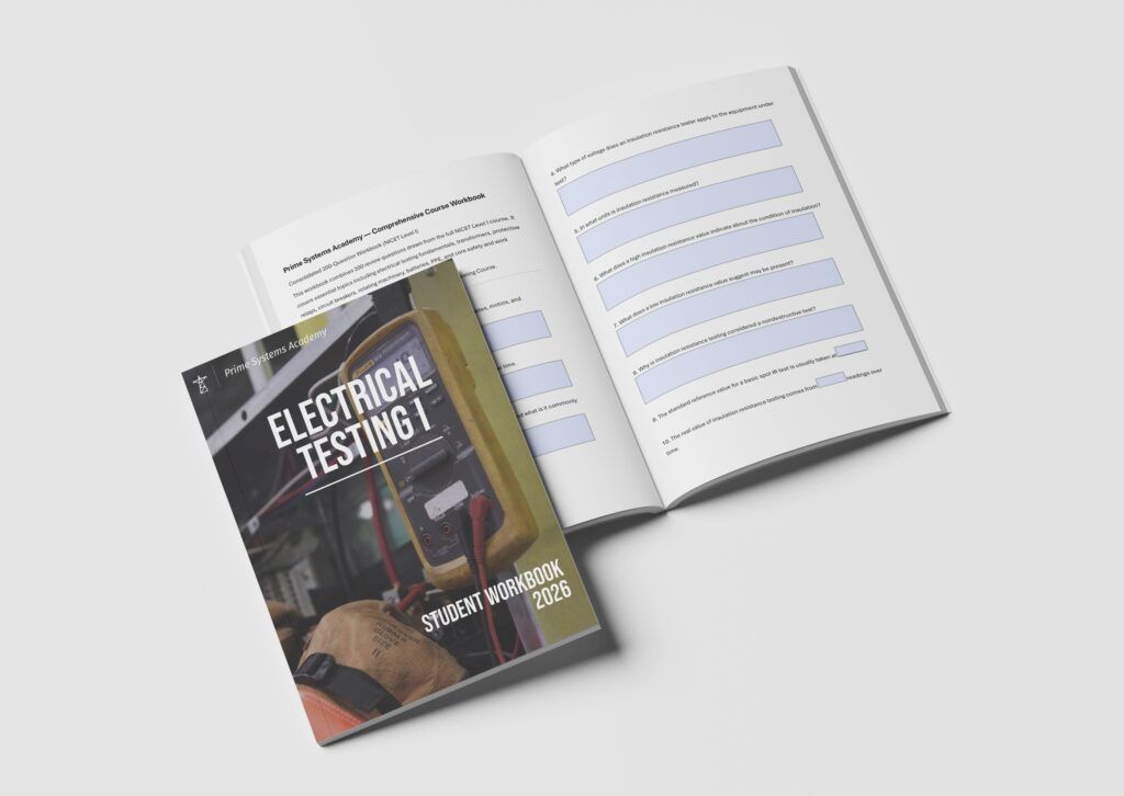 Electrical testing student workbook on a desk