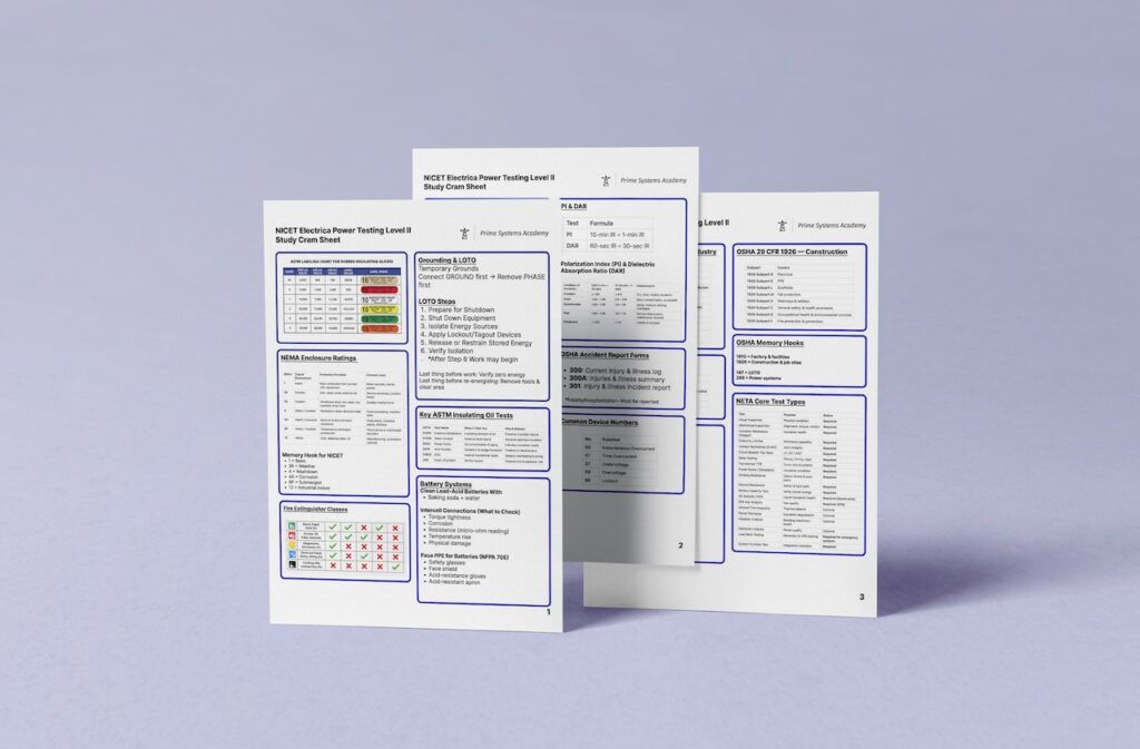 NICET electrical power testing study guide sheets