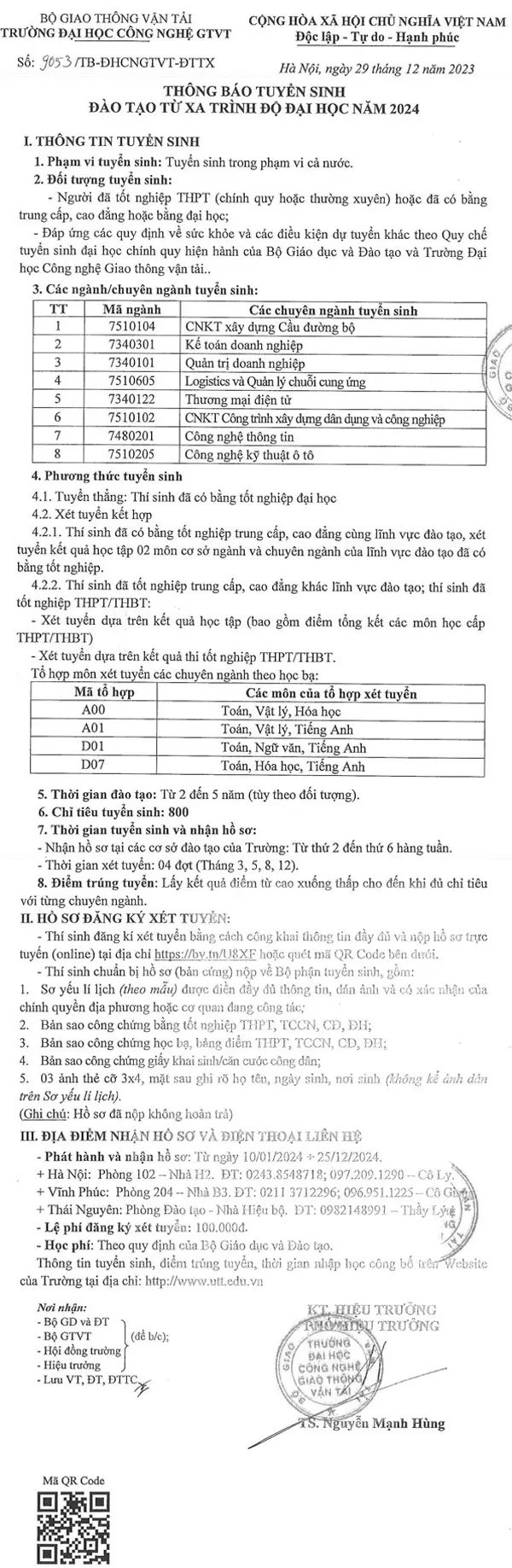 Học phí trường giao thông vận tải hà nội