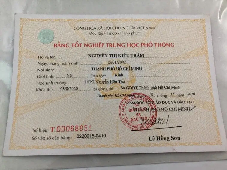 Làm bằng cấp 3 miễn phí hồ sơ gốc lưu tại trường
