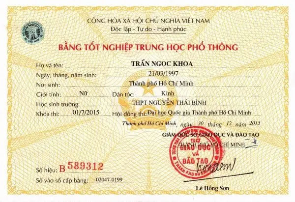 Làm bằng cấp 3 miễn phí hồ sơ gốc lưu tại trường