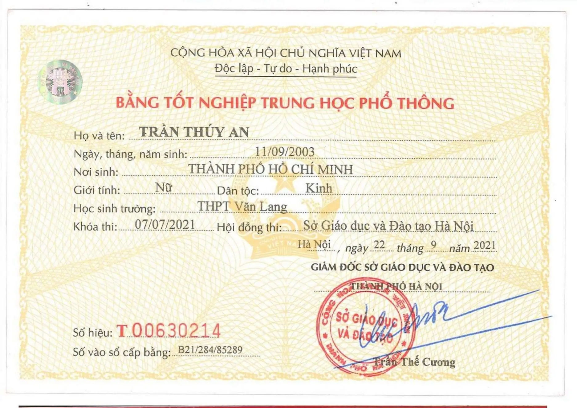 Làm bằng trung học phổ thông cấp 3 - Uy tín, giá rẻ, hồ sơ gốc tại trường