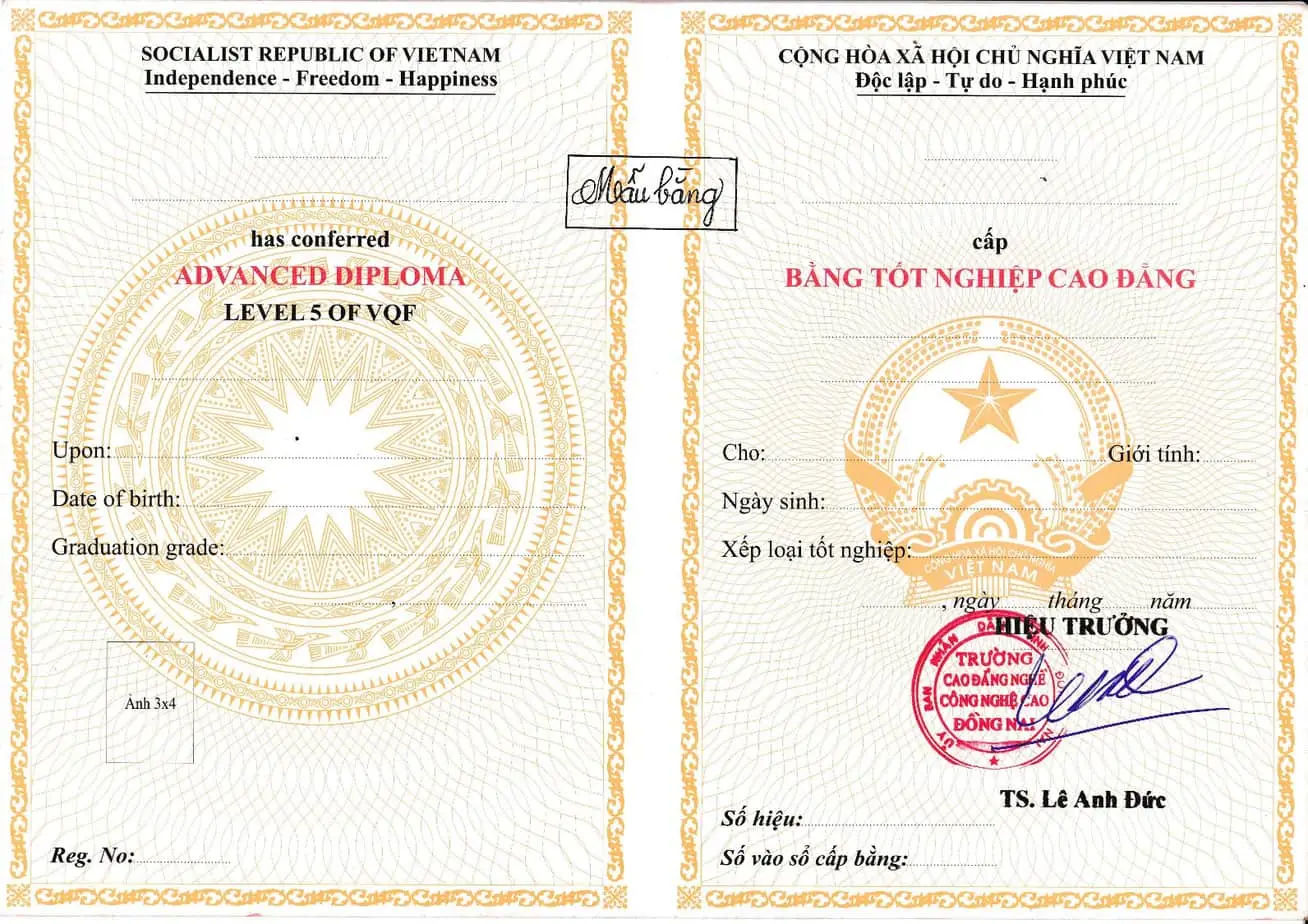 Mẫu Bằng Tốt Nghiệp Cao Đẳng Mới Nhất | Quy Định Thông Tin Cần Biết