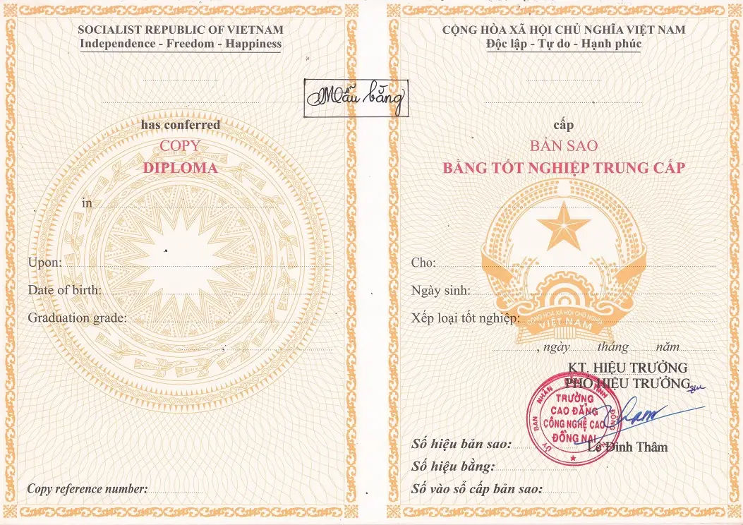 Mẫu Bằng Tốt Nghiệp Trung Cấp Mới Nhất