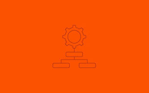 An icon depicting a large cog on top of a flow chart