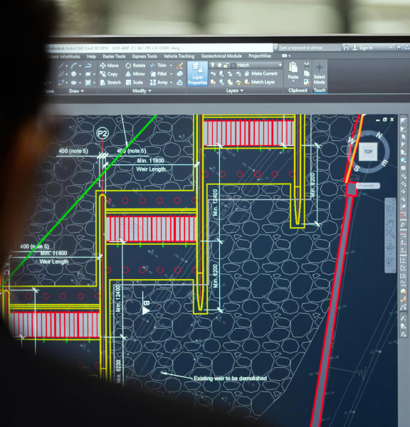 An over the shoulder shot of a display showing a system diagram.