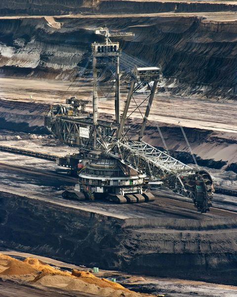 A wide shot of heavy mining equipment and machinery.