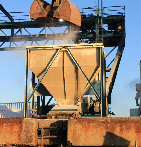 A wide shot in an industrial setting.