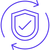 An icon depicting a check mark on a shield inside revolving arrows