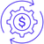 An icon depicting a dollar sign inside a cog inside revolving arrows