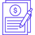An icon depicting pen signing a document with a dollar symbol