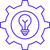 An icon depicting a lightbulb inside a cog