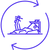 An icon depicting a destroyed house inside revolving arrows