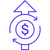 An icon depicting a dollar symbol over an upwards arrow