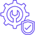 An icon depicting a check mark in a shield over a cog