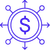 An icon depicting a dollar symbol inside a compass