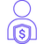 An icon depicting a dollar symbol in a shield over a person