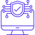 An icon depicting a shield over a computer