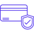 An icon depicting a check mark in a shield over a bank card
