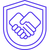 An icon depicting shaking hands inside a shield