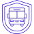An icon depicting a bus inside a shield