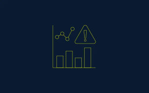 An icon depicting a bar and line graph with a warning symbol