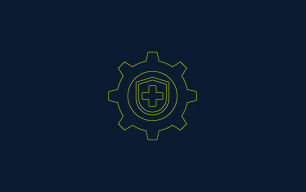 An icon depicting a first aid symbol on a cog