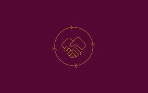 An icon depicting shaking hands inside rotating arrows