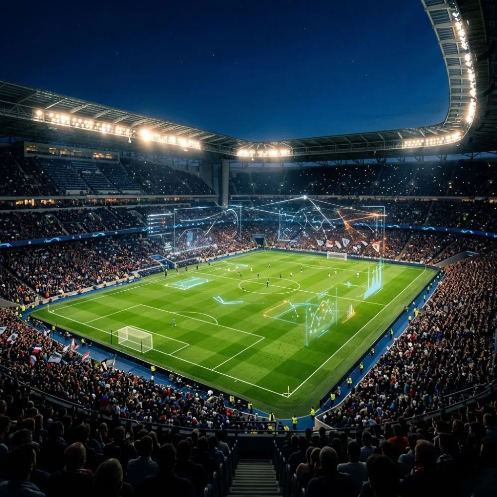 Ilustrasi prediksi pertandingan sepakbola dengan nuansa analisis santai