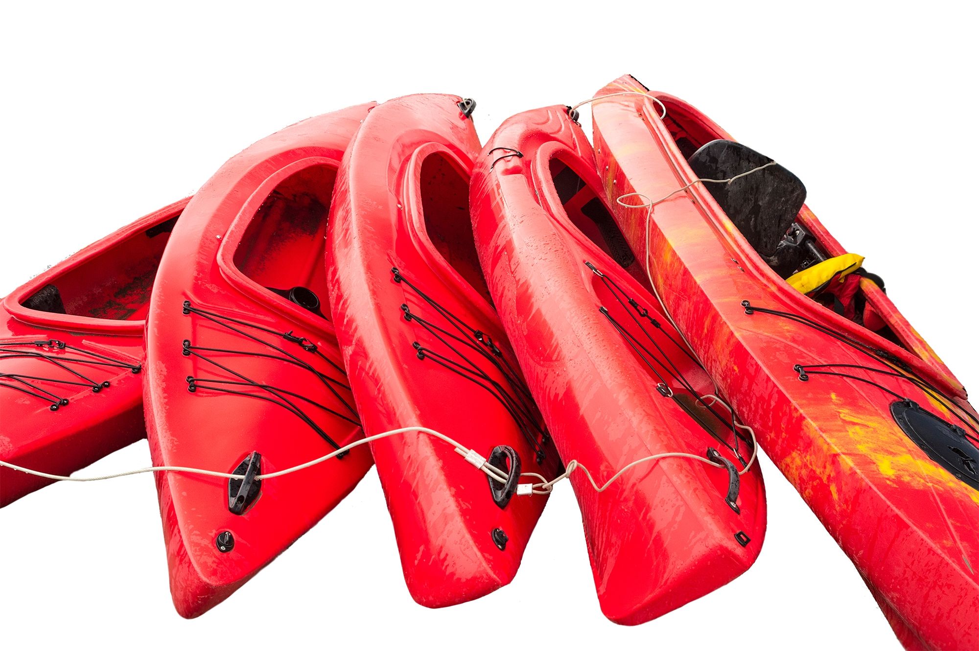 Empty-red-plastic-recreational-kayaks