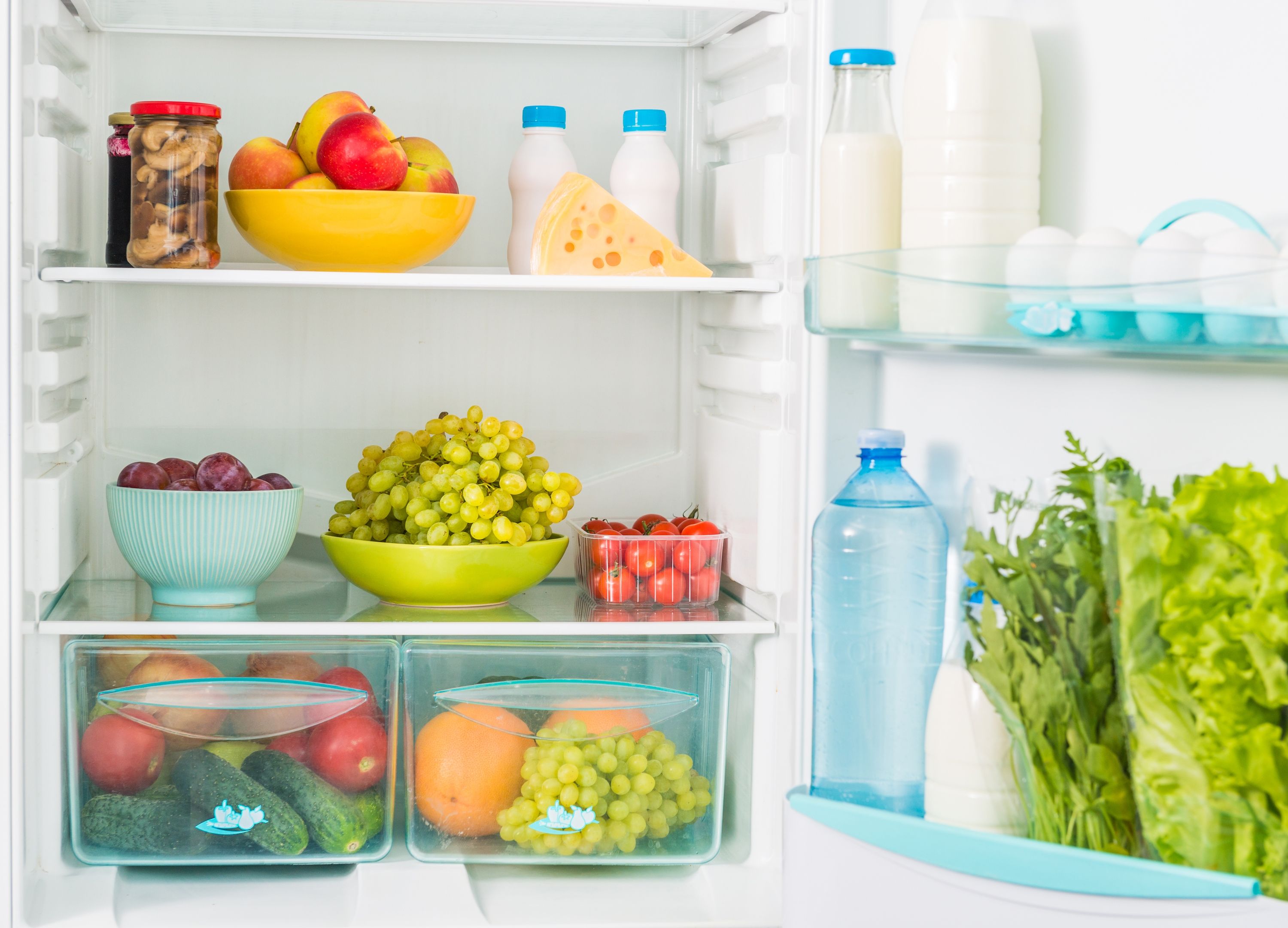 Fridge inside with food