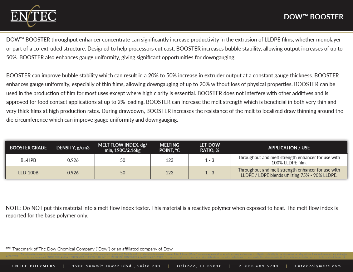 DOW Booster Product Guide