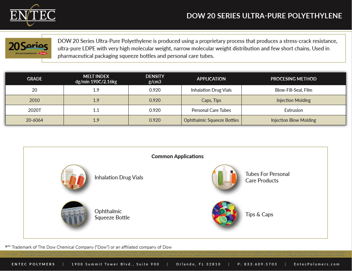 DOW™ 20 Series Ultra-Pure Polyethylene Product Guide