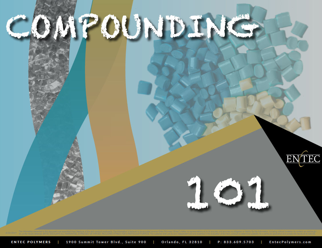 Introduction to Polymer Compounding. Compounding is a melt blending process where a thermoplastic resin is combined with additives and reinforcements such as anti-oxidants, UV stabilizers, impact modifiers, colorants, flame retardants, glass fibers or minerals. The uses of thermoplastic compounds is only limited by our imaginations and our creativity in developing compounds to meet the end-use requirements.