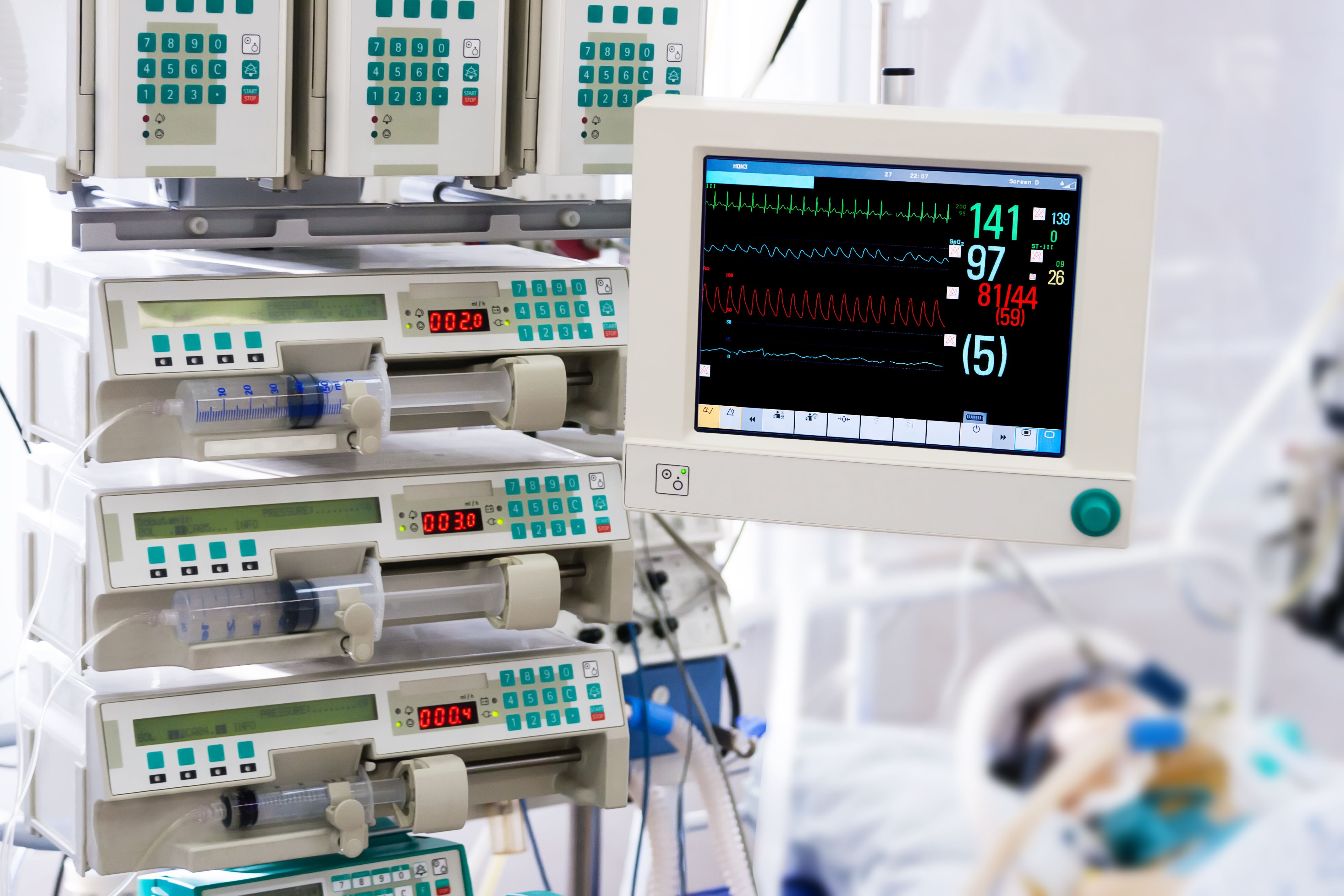 Infusion pumps and monitor in an ICU Durable Medical Equipment Housings