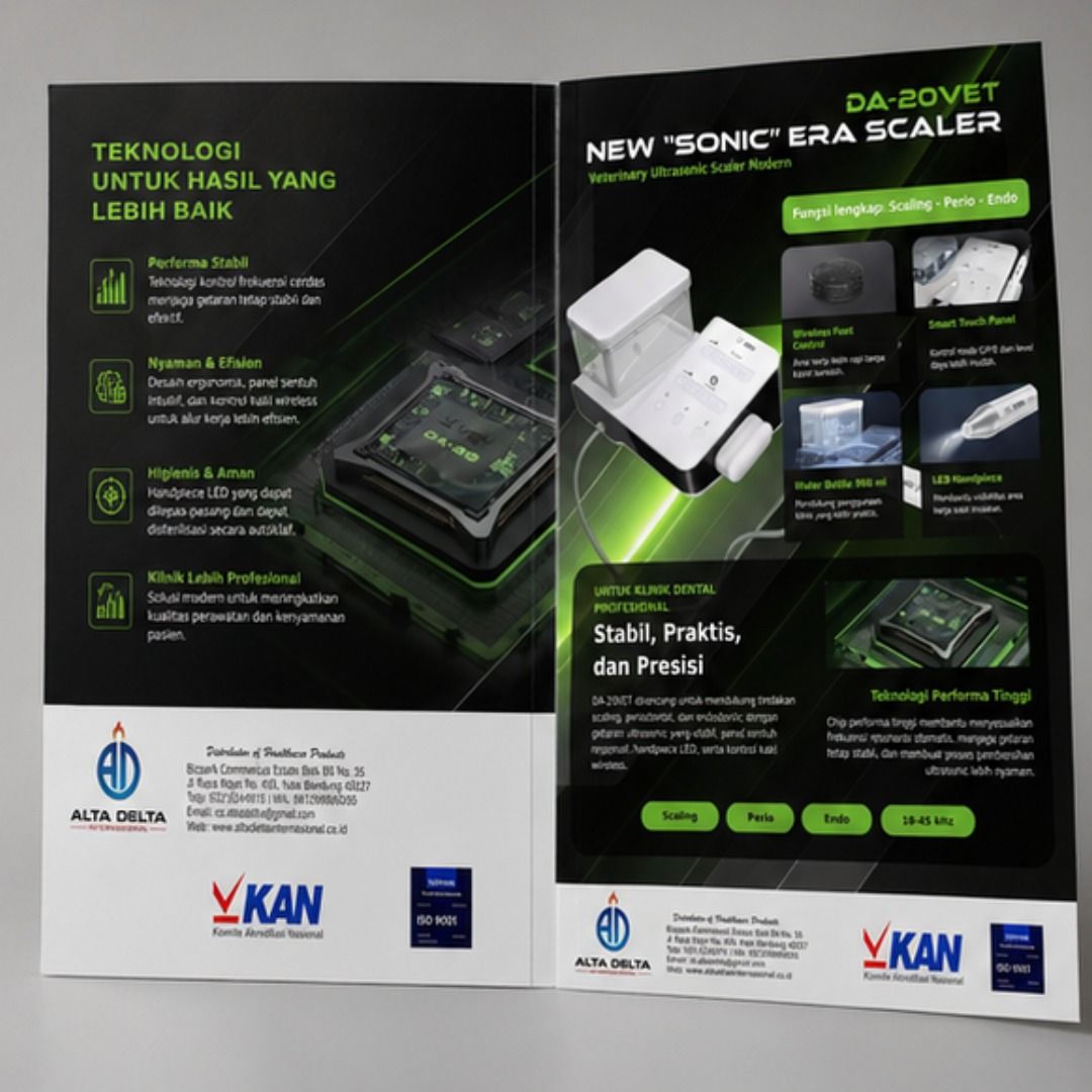 Desain Brosur Produk Alat Dental Veteriner DA-20 VET — Mockup