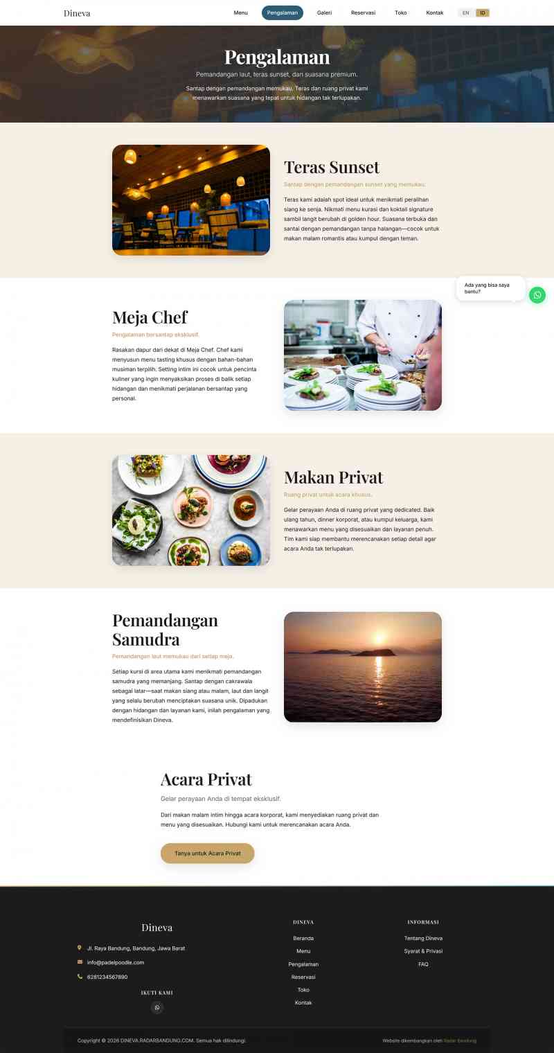 Halaman pengalaman fine dining Dineva
