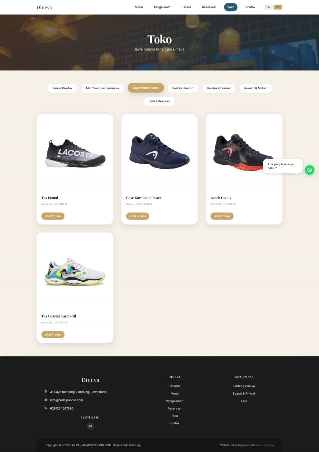 Halaman menu restoran Dineva desktop