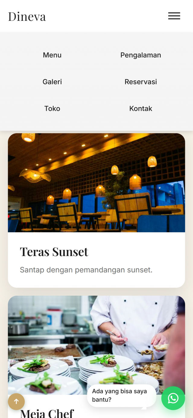 Navigasi mobile website Dineva