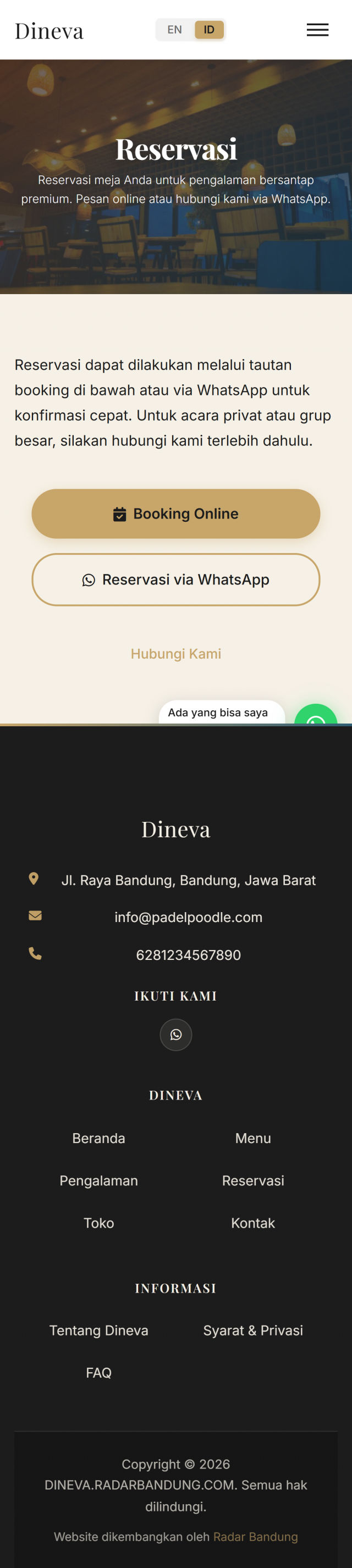 Fitur reservasi mobile Dineva